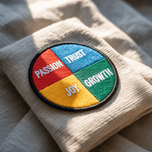 A custom embroidery patch illustrating the principles of color psychology.