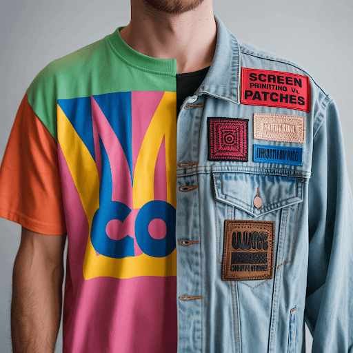 A side by side comparison of Screen Printing vs. Custom Patches.