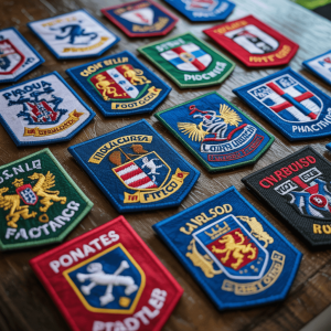 A collection of custom embroidered football club patches.
