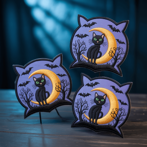 A set of spooky designed Halloween patches.