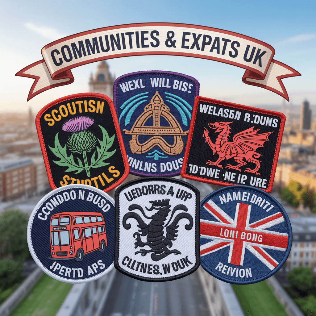 A collection of custom patches representing diverse communities.