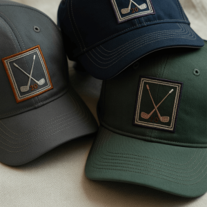 Multiple hat with golf hat patches.