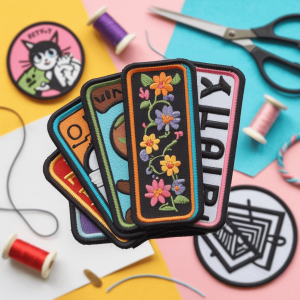 Design promoting an Etsy and TikTok shop for custom patches.