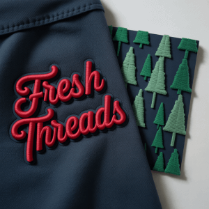 A side-by-side comparison of 3D puff embroidery and chenille patches.