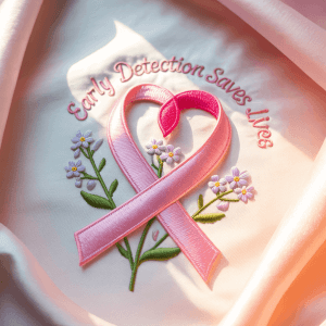 Detailed custom patch design promoting Pinktober.