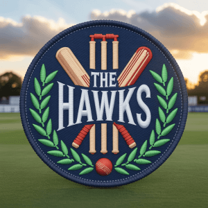 A custom cricket team patch designed for clubs and tournaments.