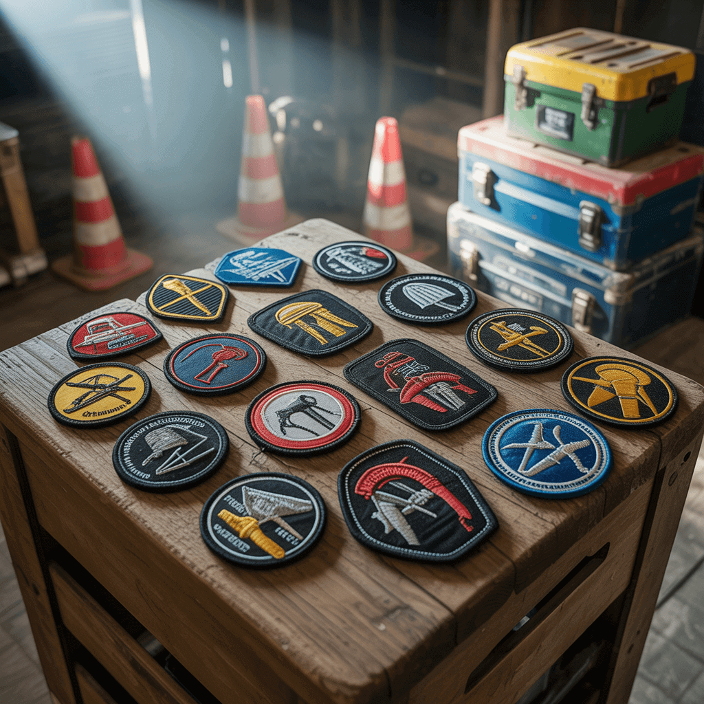 Diverse custom patches for helmets.