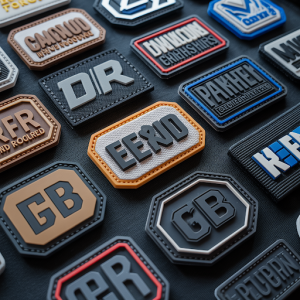 Premium hybrid custom patches displayed on a dark fabric