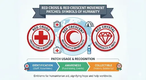 An infographic representing the essentiality of red cross and crescent movement patches.