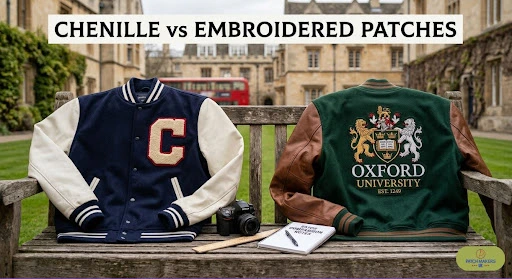 Varsity jackets with chenille vs embroidered patches in the UK.